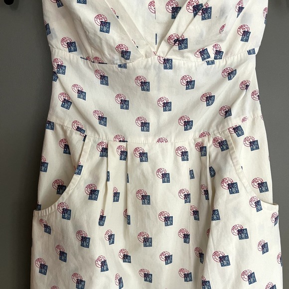 Anthropologie Girls from Savoy Sincerely Paris Halter Dress Sz 0 Cream Blue Red - Picture 6 of 16